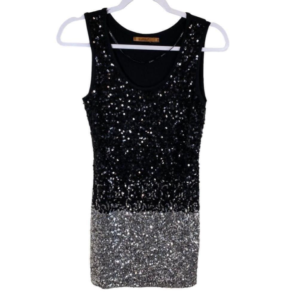 belldini - black/silver sequin fitted mini dress - Picture 4 of 8